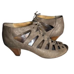 PAUL GREEN Peep Toe Sandal Bootie Metallic Sheen Lace Up Shoes Size 5.5 US 8
